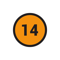 14 Number icon vector Orange Circle with Black design