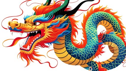 Vibrant Chinese dragon artwork isolated on white background