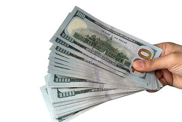 Right Hand Holding Spread of US Dollar Banknotes – Fan of Cash, Finance and Money Concept