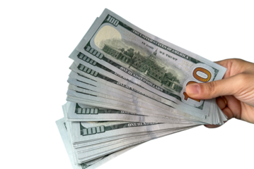 Right Hand Holding Spread of US Dollar Banknotes – Fan of Cash, Finance and Money Concept