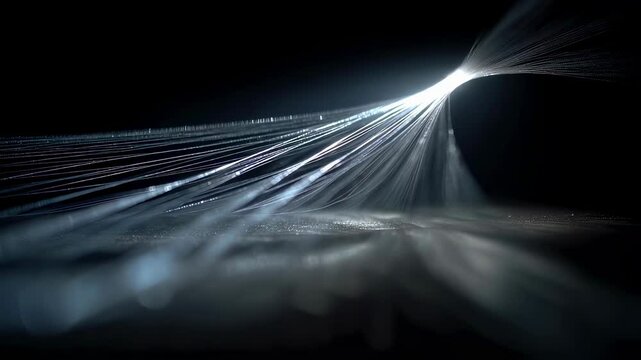 Advanced technology weaves luminous aerogel fibers with a precision plasma nozzle, emitting streams of ionized gas against a dark backdrop, creating a mesmerizing interplay of light and shadow