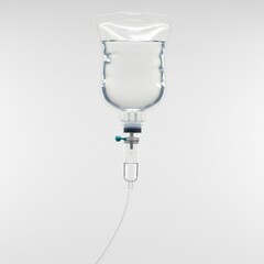 Clear IV bag with tubing hanging