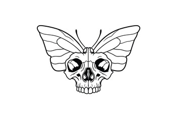 Obraz premium Butterfly skull drawing. A butterfly skull sketch, a unique blend of a delicate butterfly and a macabre skull, symbolizing themes of life, death, and transformation. Vector sketch line art draw.