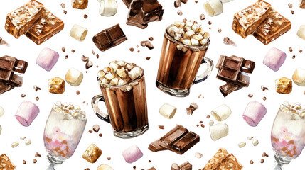  Hot Chocolate with Marshmallows, Truffles, and Milk Chocolate on Transparent Background