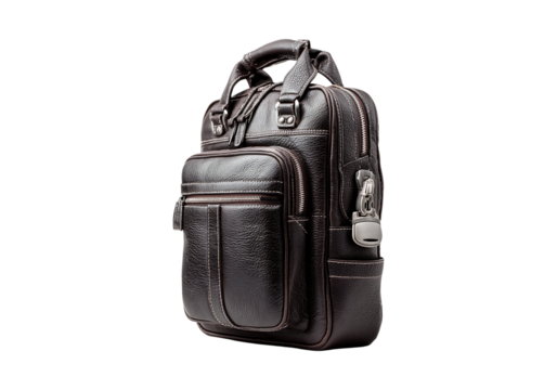 Elegant dark brown leather backpack briefcase for men, On Transparent Background - Powered by Adobe