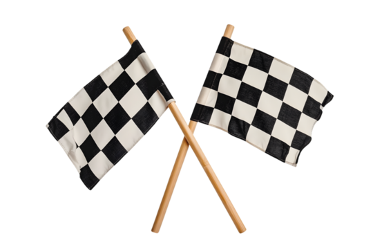Two Checker Flags Crossed Isolated on a White Background. Ai Generated Images