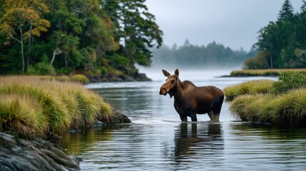 Moose in river