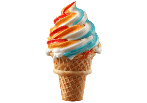 Rainbow swirl soft serve ice cream cone delicious treat, On Transparent Background