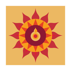 Geometric diwali festival decoration featuring a central lamp and colorful floral design