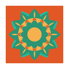 Abstract floral design with geometric elements and vibrant color combination for decoration