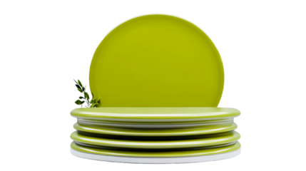Lime green product display stand with leaves, cut out transparent
