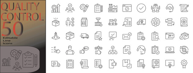  quality control line editable icon set. Editable stroke. Vector illustration	