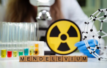 An intriguing setup featuring Mendelevium along with laboratory equipment and symbolic...