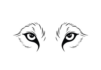 Wolf eyes drawing. This image focuses on wolf eyes, a captivating and intense depiction of the wild canine's gaze, showcasing depth and emotion. Vector sketch line art draw.