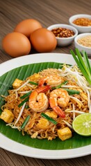 Delicious Pad Thai Noodles Shrimp Tofu Egg Garnish Asian Cuisine Food