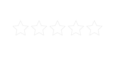 Five white pointed rate star icons. 5 white stars rating vector icon