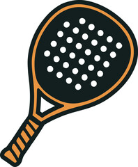 Black and gold padel racket with perforated surface. Elegant and strong vector design