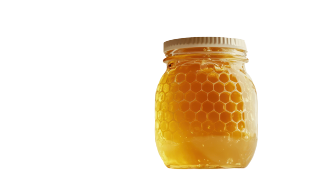  Jar of Honey with Honeycomb on Transparent Background
