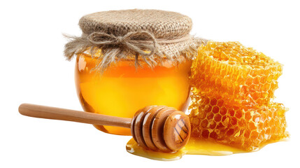  Jar of Honey with Honeycomb on Transparent Background
