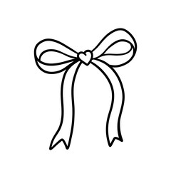Ribbon Bow with Heart Illustration, vector hand drawn doodle