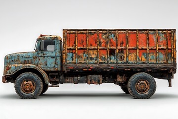 Obraz premium Rusty Vintage Truck Mockup Detailed 3D Model of a Weathered Cargo Vehicle