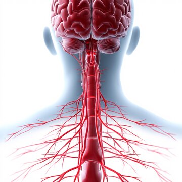 Detailed Anatomical Illustration of Human Brain and Spinal Nerves