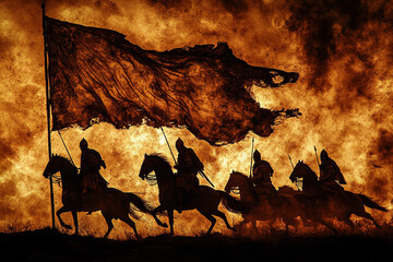 Silhouette of Alexander the Great riding into battle