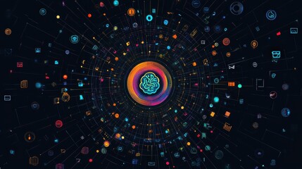 Digital Cosmos: An abstract and intricate design of a digital cosmos, showcasing a vibrant network of interconnected data points, illuminating the digital landscape. 