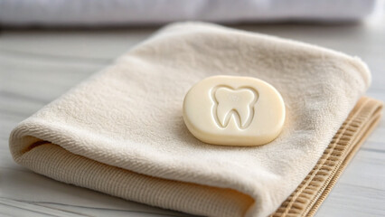 Dental Hygiene Bar Soap for Oral Care on Soft Towel with Clean Background