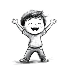 Young Cheerful Boy Sketch Celebrating Victory - Vector Illustration