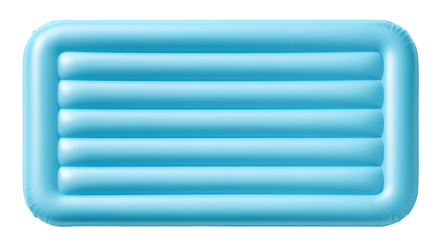 Light Blue Rubber Inflatable Beach Mattress Top View on Transparent Background

