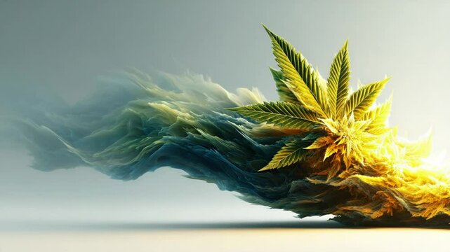 Abstract cannabis plant art with flowing smoke effect, perfect for relaxation themes