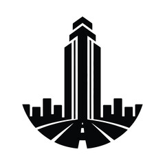 Abstract vector illustration of a modern cityscape with skyscrapers and roadways towards the sky