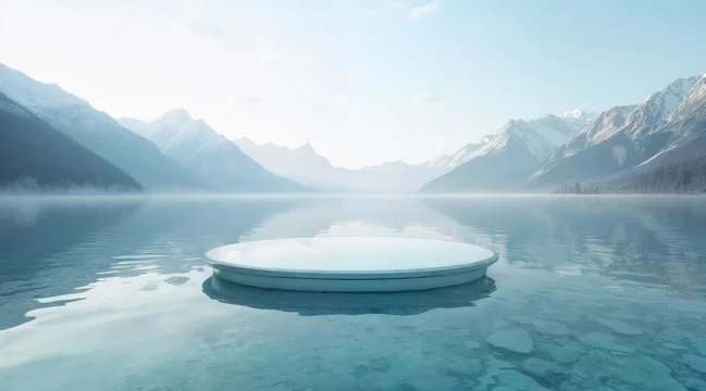 Transparent Structure Reflected in Calm Lake