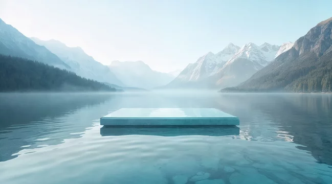Minimal Platform Over Still Mountain Water