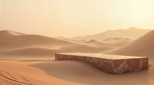 Sandstone Podium in Textured Desert Landscape