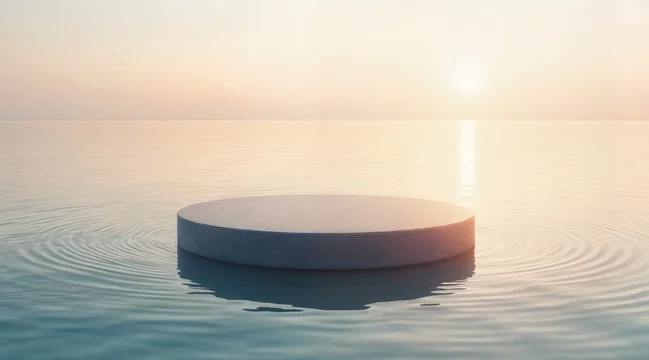 Ocean Reflection with Modern Stone Pedestal