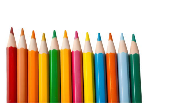 Row of Brightly Colored PencilsP NG on Transparent Background for Art Supplies Collection or Creative Drawing Activities