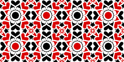 Romantic background valentine's day heart pattern for card design and decoration, Seamless heart pattern design, abstract red and black color pattern, wall decoration, floor decoration.