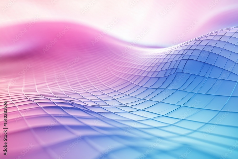 Poster colorful wave grid: an abstract image featuring a grid pattern in a wave-like formation, rendered in