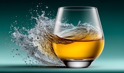 Whiskey in a Glass with a Splash of Water in Teal