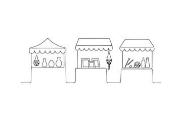 Craft stalls continuous one line drawing minimalism design