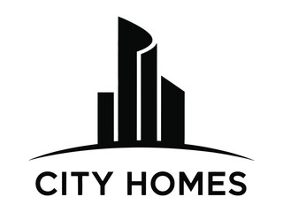 Fototapeta premium Modern city homes logo design featuring abstract buildings and a sleek minimalist aesthetic