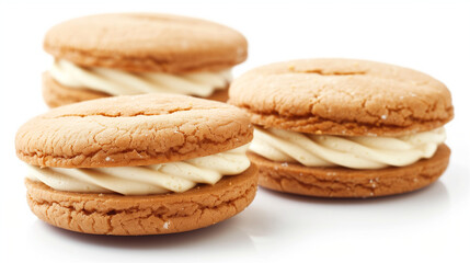 Tasty sandwich cookies with cream isolated on white