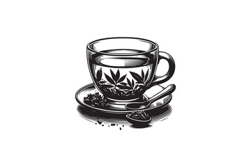 A black-and-white one cup tea  against a white background in a straightforward and inconspicuous vector silhouette