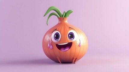 Obraz premium Animated Onion Character Smiling on Light Purple Background