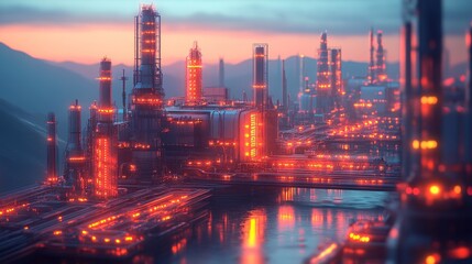 Naklejka premium Futuristic industrial complex at dawn