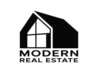 Modern real estate logo with house icon for branding and real estate related businesses.
