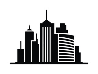 Obraz premium Silhouette of a modern city skyline with various buildings and skyscrapers in black and white design