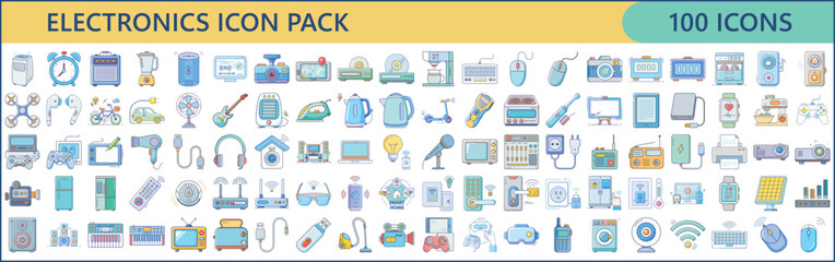 Extensive electronics icon pack showcasing diverse devices and home automation elements